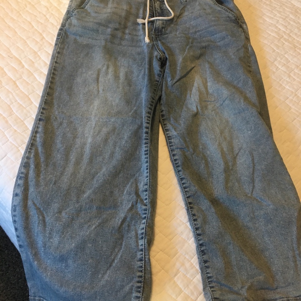 Angels Women's Light Blue Cropped Jeans with Drawstring